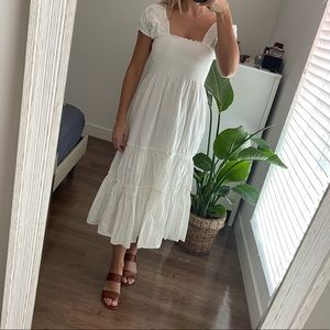 Caara Smocked White Cotton Maxi Dress